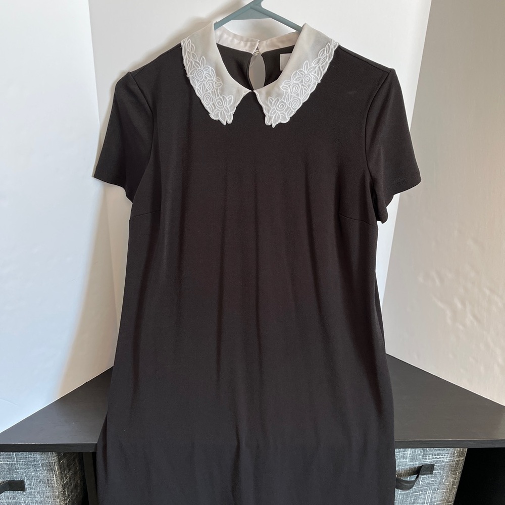 Elle Black and White Embroidered Collar Dress